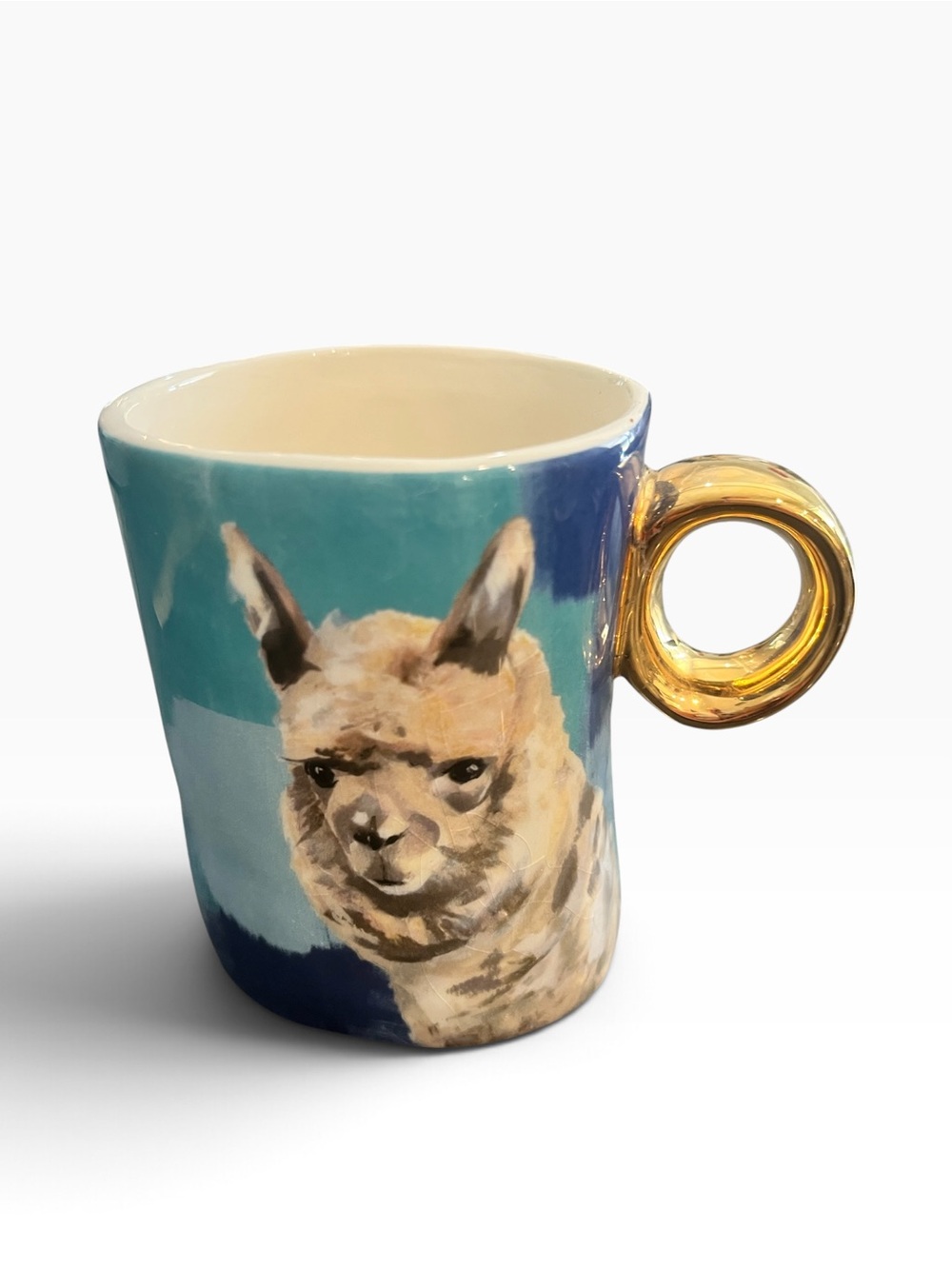 Anthropologie Llama Coffee Mug Cup Blue L C Walcott